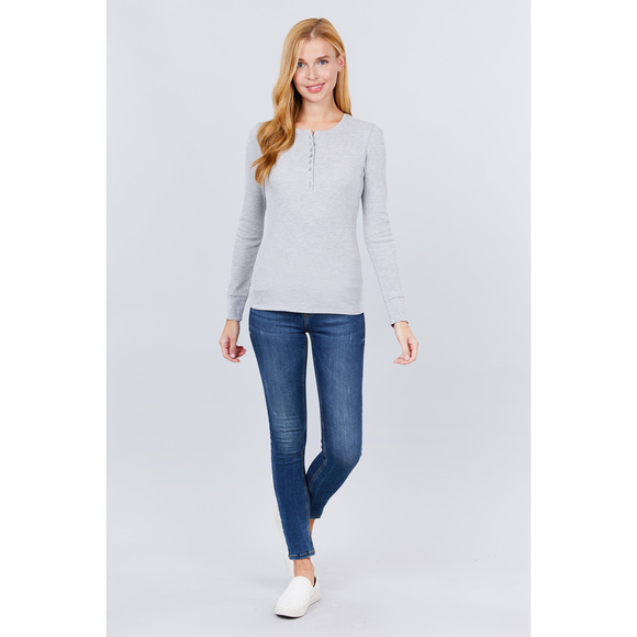 Long Slv Henley Thermal Top - Picture 2 of 7